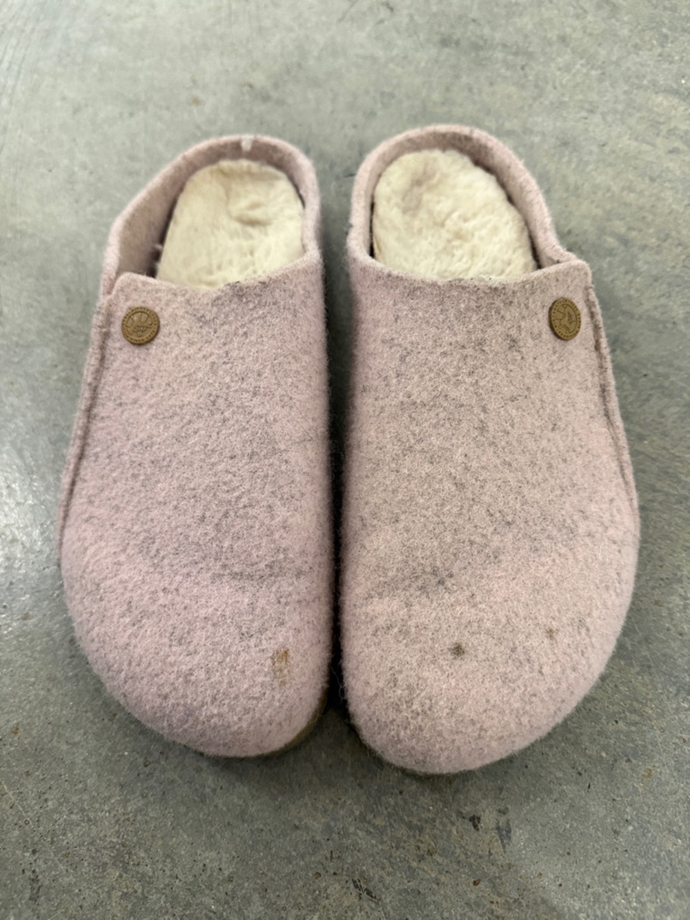 Birkenstock Pink Wool Felt Slip-On Clogs with Shearling Lining